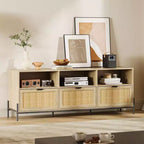 TV Stand for TVs up to 75 Inches with Open Shelf and 3 Drawers, Mid-Century Modern Style