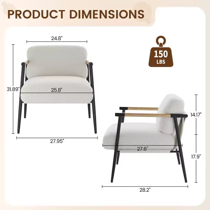 Upholstered Accent Chair with Metal Frame and Wooden Armrest