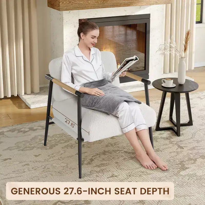 Upholstered Accent Chair with Metal Frame and Wooden Armrest