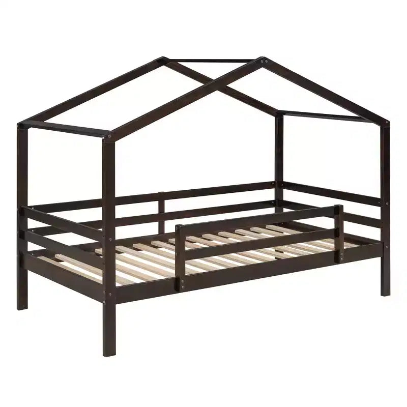 Twin over Twin House-Shaped Bunk Bed with Slide and Ladder