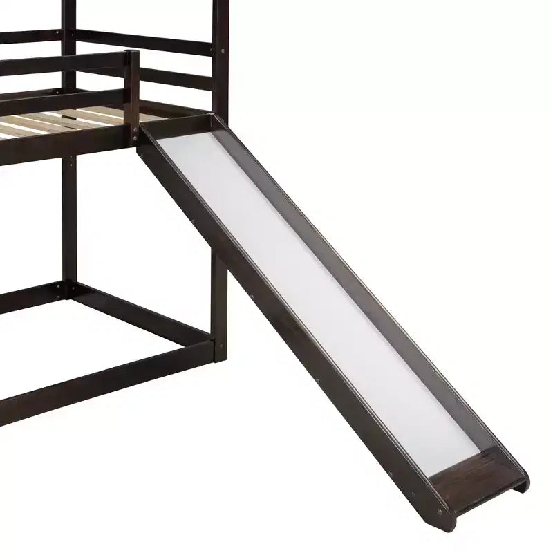 Twin over Twin House-Shaped Bunk Bed with Slide and Ladder