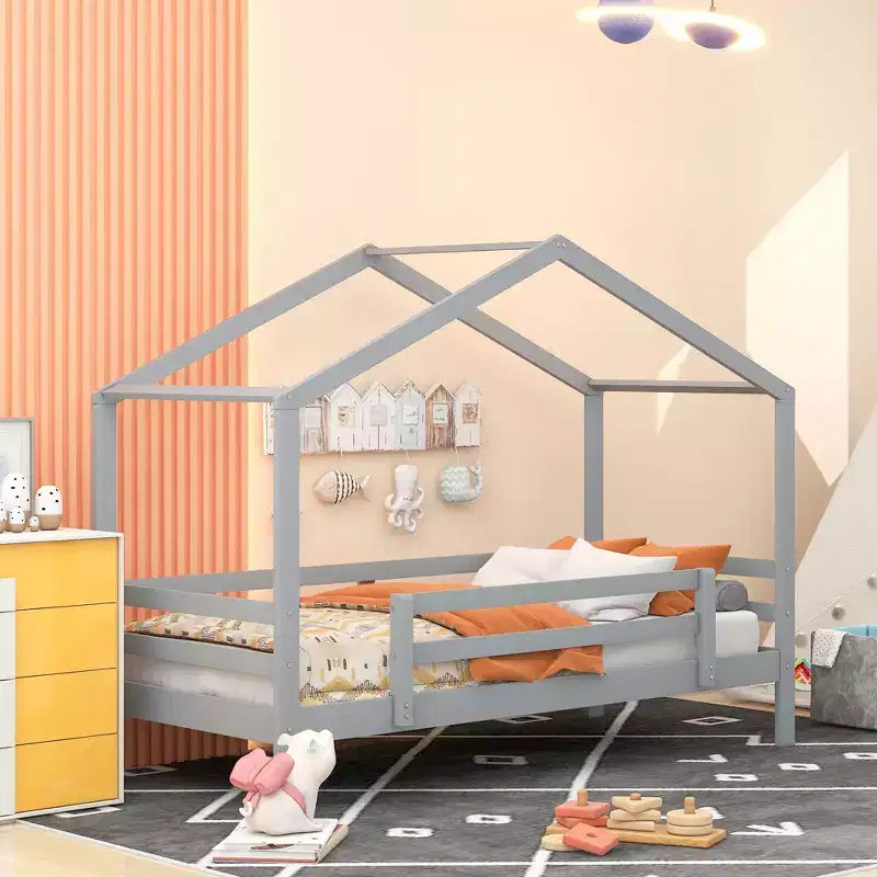 Twin over Twin House-Shaped Bunk Bed with Slide and Ladder