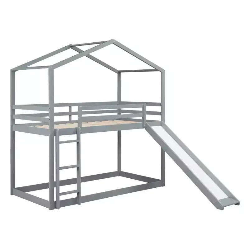 Twin over Twin House-Shaped Bunk Bed with Slide and Ladder