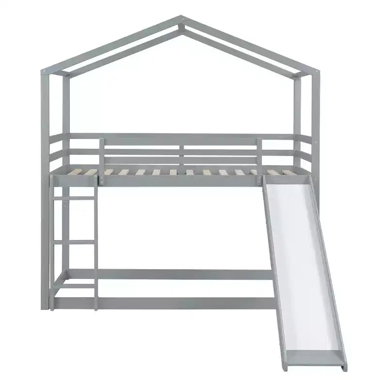 Twin over Twin House-Shaped Bunk Bed with Slide and Ladder