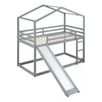 Twin over Twin House-Shaped Bunk Bed with Slide and Ladder