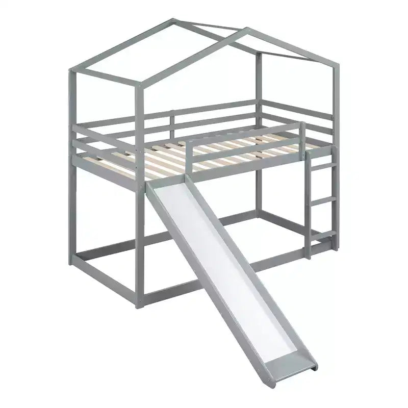 Twin over Twin House-Shaped Bunk Bed with Slide and Ladder