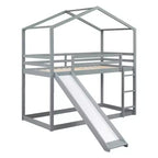 Twin over Twin House-Shaped Bunk Bed with Slide and Ladder