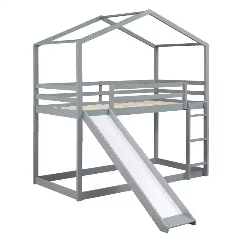 Twin over Twin House-Shaped Bunk Bed with Slide and Ladder