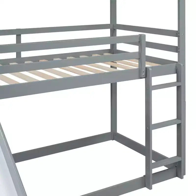 Twin over Twin House-Shaped Bunk Bed with Slide and Ladder