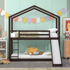 Twin over Twin House-Shaped Bunk Bed with Slide and Ladder