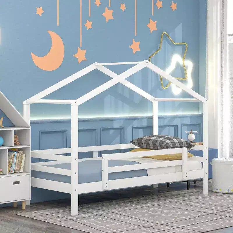 Twin over Twin House-Shaped Bunk Bed with Slide and Ladder
