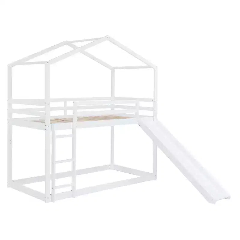 Twin over Twin House-Shaped Bunk Bed with Slide and Ladder