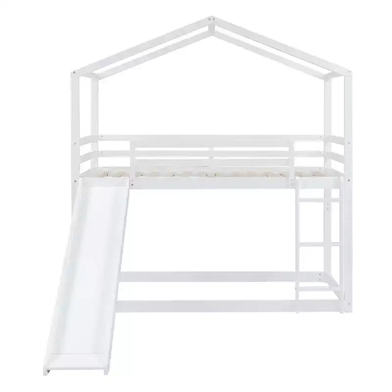 Twin over Twin House-Shaped Bunk Bed with Slide and Ladder