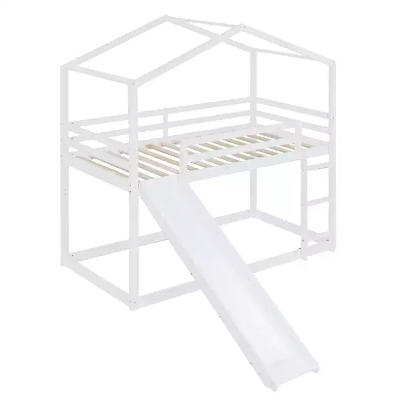 Twin over Twin House-Shaped Bunk Bed with Slide and Ladder