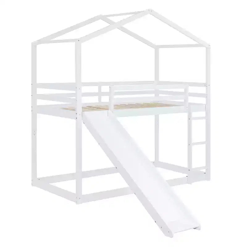 Twin over Twin House-Shaped Bunk Bed with Slide and Ladder