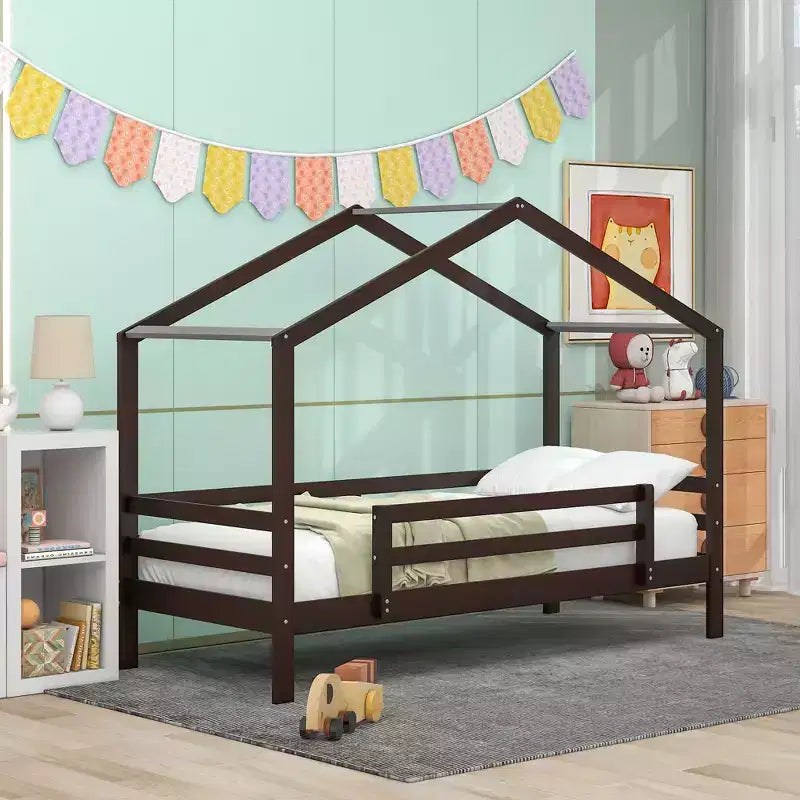 Twin over Twin House-Shaped Bunk Bed with Slide and Ladder