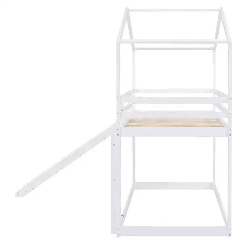 Twin over Twin House-Shaped Bunk Bed with Slide and Ladder