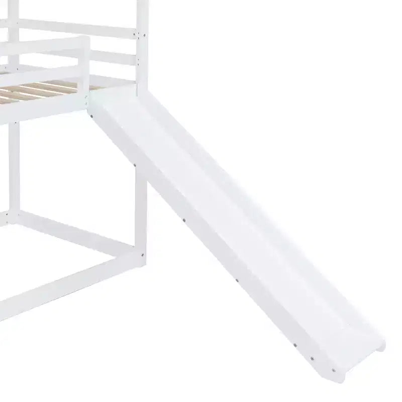 Twin over Twin House-Shaped Bunk Bed with Slide and Ladder