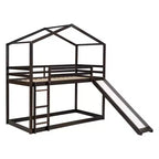 Twin over Twin House-Shaped Bunk Bed with Slide and Ladder