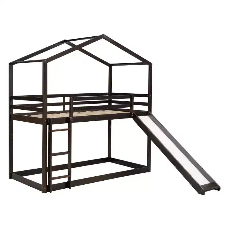 Twin over Twin House-Shaped Bunk Bed with Slide and Ladder