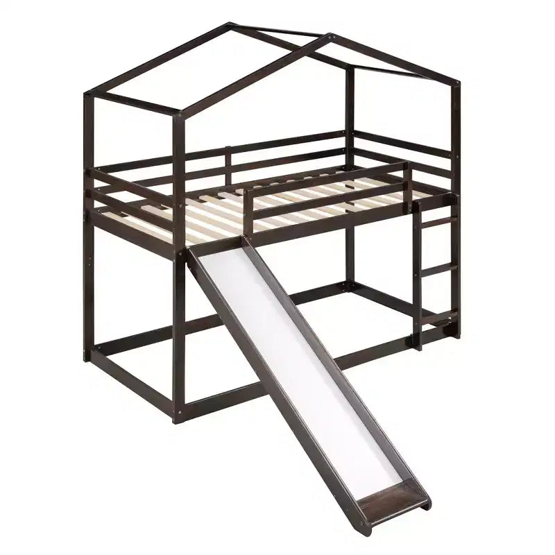 Twin over Twin House-Shaped Bunk Bed with Slide and Ladder
