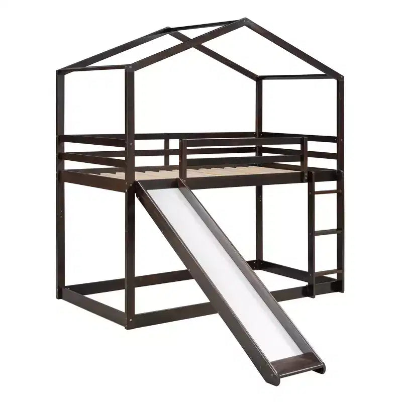 Twin over Twin House-Shaped Bunk Bed with Slide and Ladder