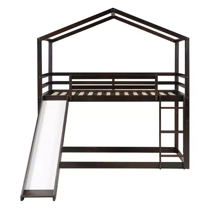 Twin over Twin House-Shaped Bunk Bed with Slide and Ladder