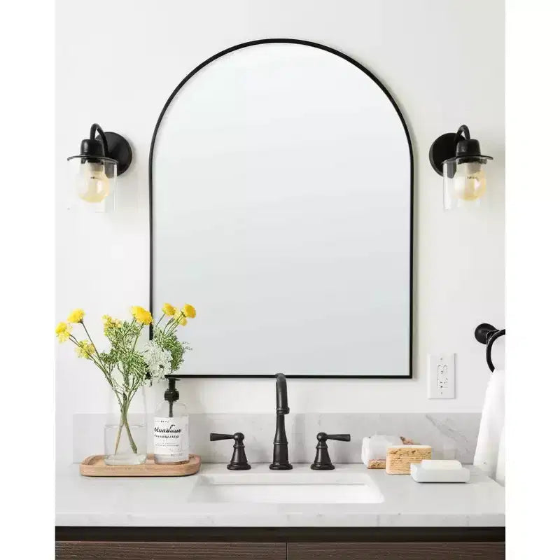39" Black Arch Metal Framed Bathroom Vanity Mirror
