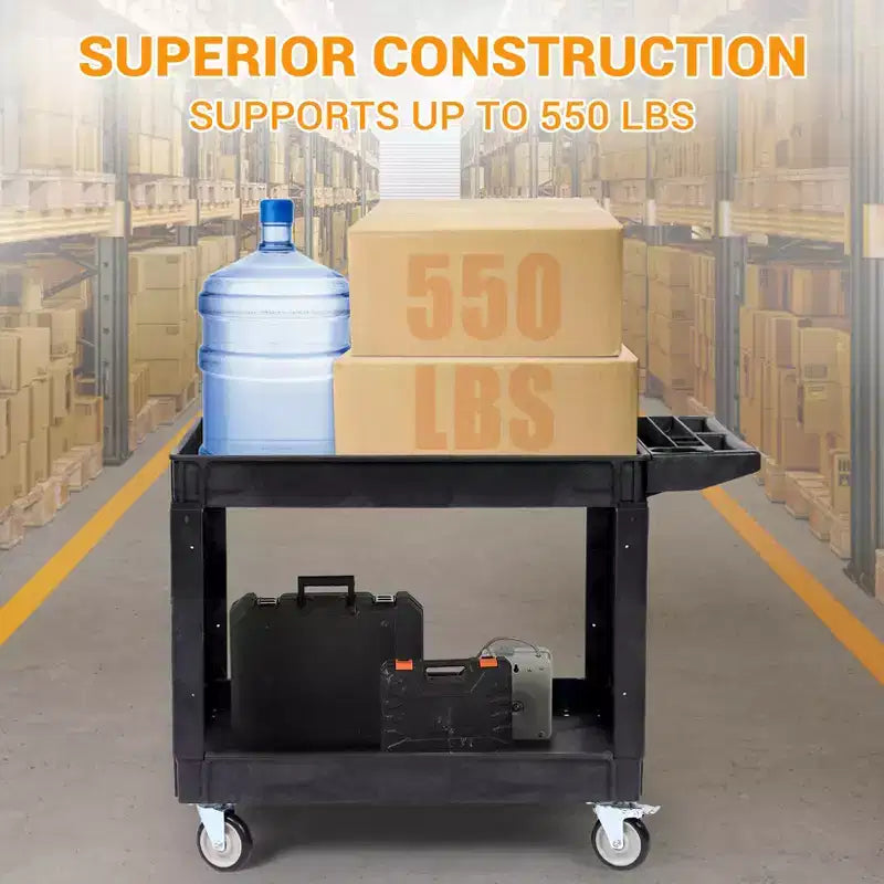 2-Tier Utility Service Cart with Wheels, 550 lbs Capacity