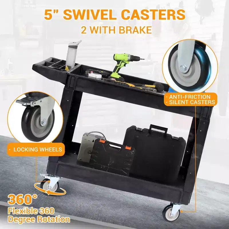 2-Tier Utility Service Cart with Wheels, 550 lbs Capacity