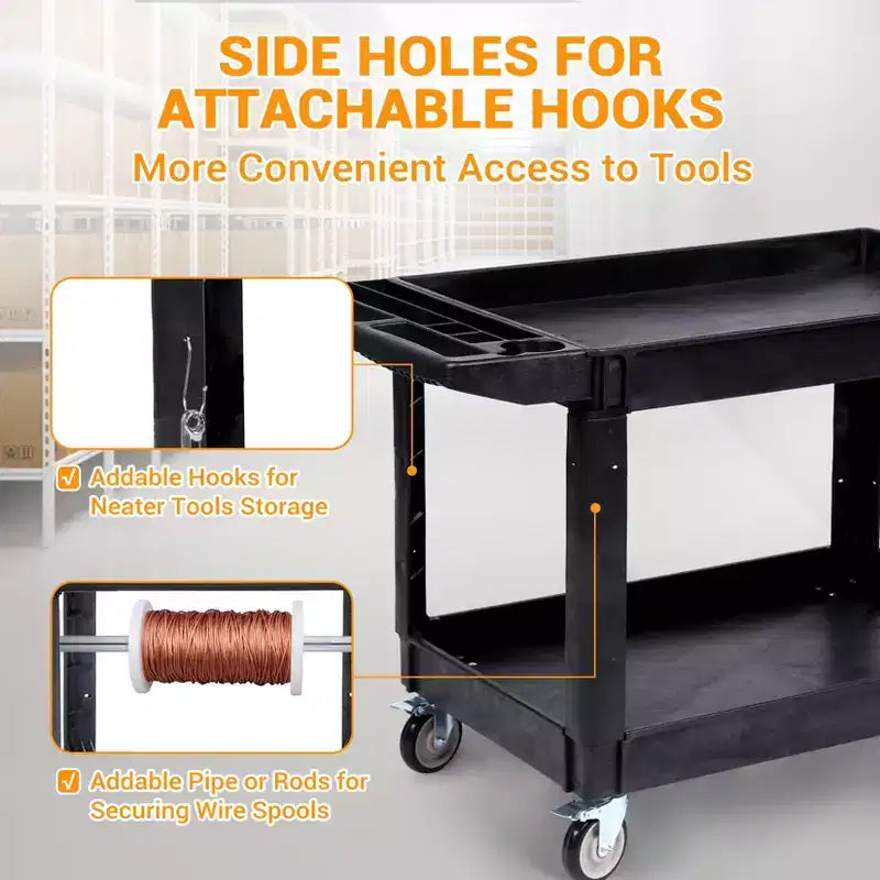 2-Tier Utility Service Cart with Wheels, 550 lbs Capacity