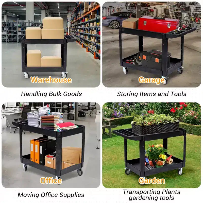 2-Tier Utility Service Cart with Wheels, 550 lbs Capacity