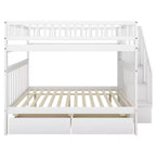 Full over Full Bunk Bed with Storage Drawers and Shelves