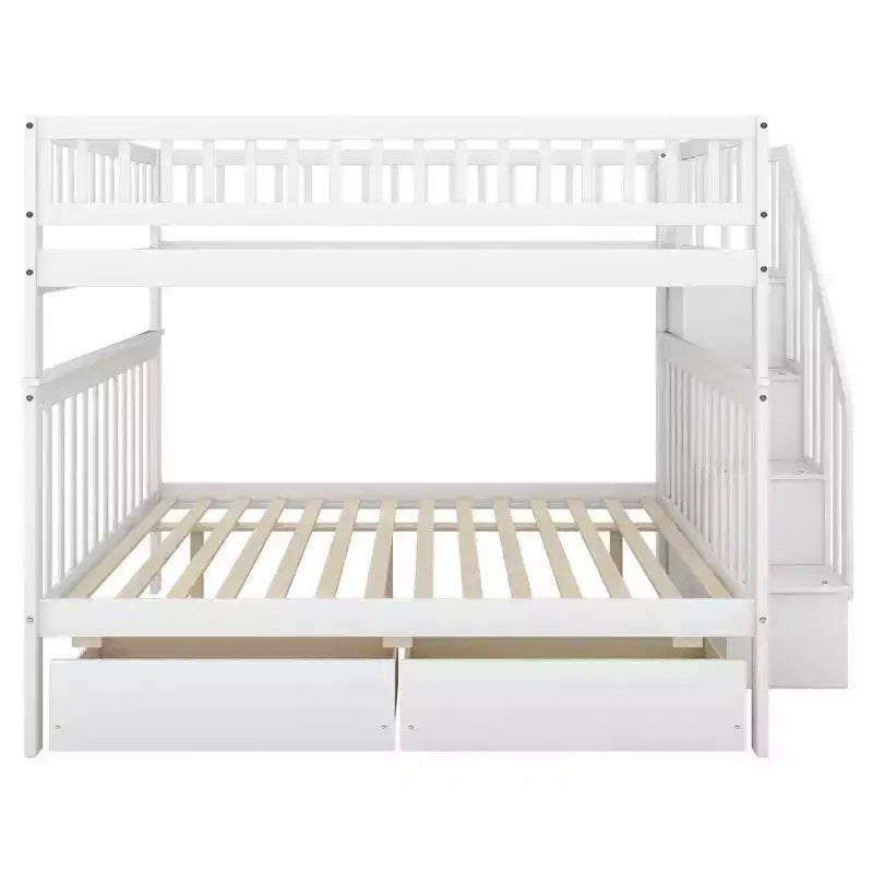 Full over Full Bunk Bed with Storage Drawers and Shelves