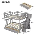 Full over Full Bunk Bed with Storage Drawers and Shelves