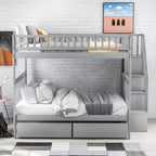 Full over Full Bunk Bed with Storage Drawers and Shelves