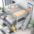 Full over Full Bunk Bed with Storage Drawers and Shelves