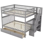 Full over Full Bunk Bed with Storage Drawers and Shelves