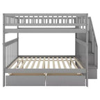 Full over Full Bunk Bed with Storage Drawers and Shelves