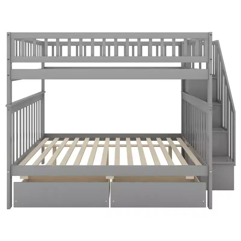 Full over Full Bunk Bed with Storage Drawers and Shelves