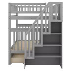 Full over Full Bunk Bed with Storage Drawers and Shelves