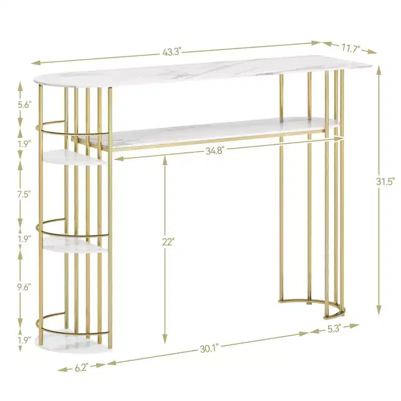 43.5" Console Table with Marble-Textured Top and Storage Shelves