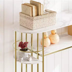 43.5" Console Table with Marble-Textured Top and Storage Shelves