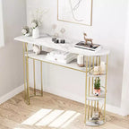 43.5" Console Table with Marble-Textured Top and Storage Shelves
