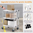 3-Tier Foldable Utility Cart with Wheels, 300 lb Capacity, Stainless Steel Frame