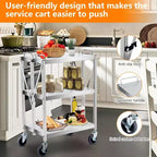3-Tier Foldable Utility Cart with Wheels, 300 lb Capacity, Stainless Steel Frame
