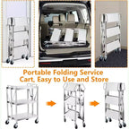 3-Tier Foldable Utility Cart with Wheels, 300 lb Capacity, Stainless Steel Frame
