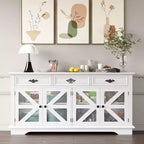63" Buffet Cabinet with Charging Station, 3 Drawers, Adjustable Shelves & 4 Mesh Barn Doors