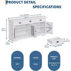 63" Buffet Cabinet with Charging Station, 3 Drawers, Adjustable Shelves & 4 Mesh Barn Doors