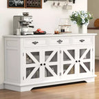 63" Buffet Cabinet with Charging Station, 3 Drawers, Adjustable Shelves & 4 Mesh Barn Doors